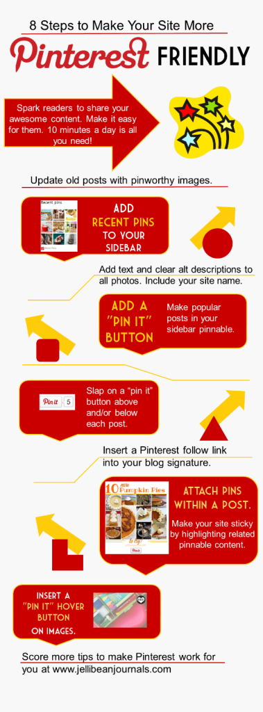 8 Ways to Make Your Site PInterest-Friendly #pinterest #blogtips| JellibeanJournals.com