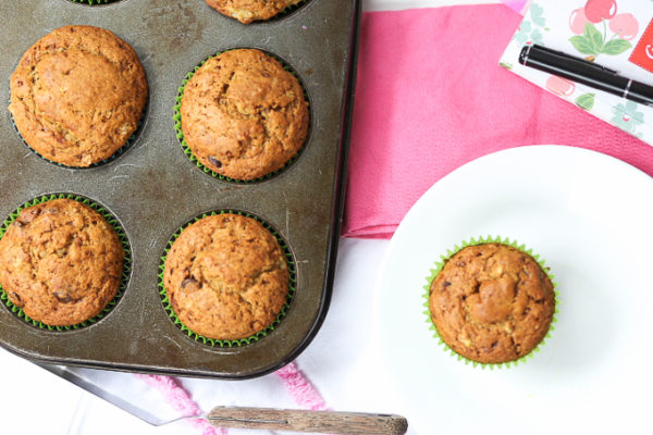 Banana Chocolate Chip Muffins- so tender and loaded with CHOCOLATE! Jellibeanjournals.com
